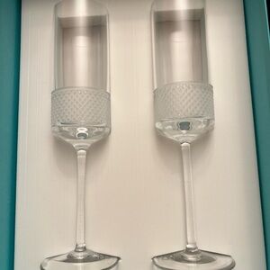 Tiffany & Co. Clear Etched Crystal Champagne Flutes